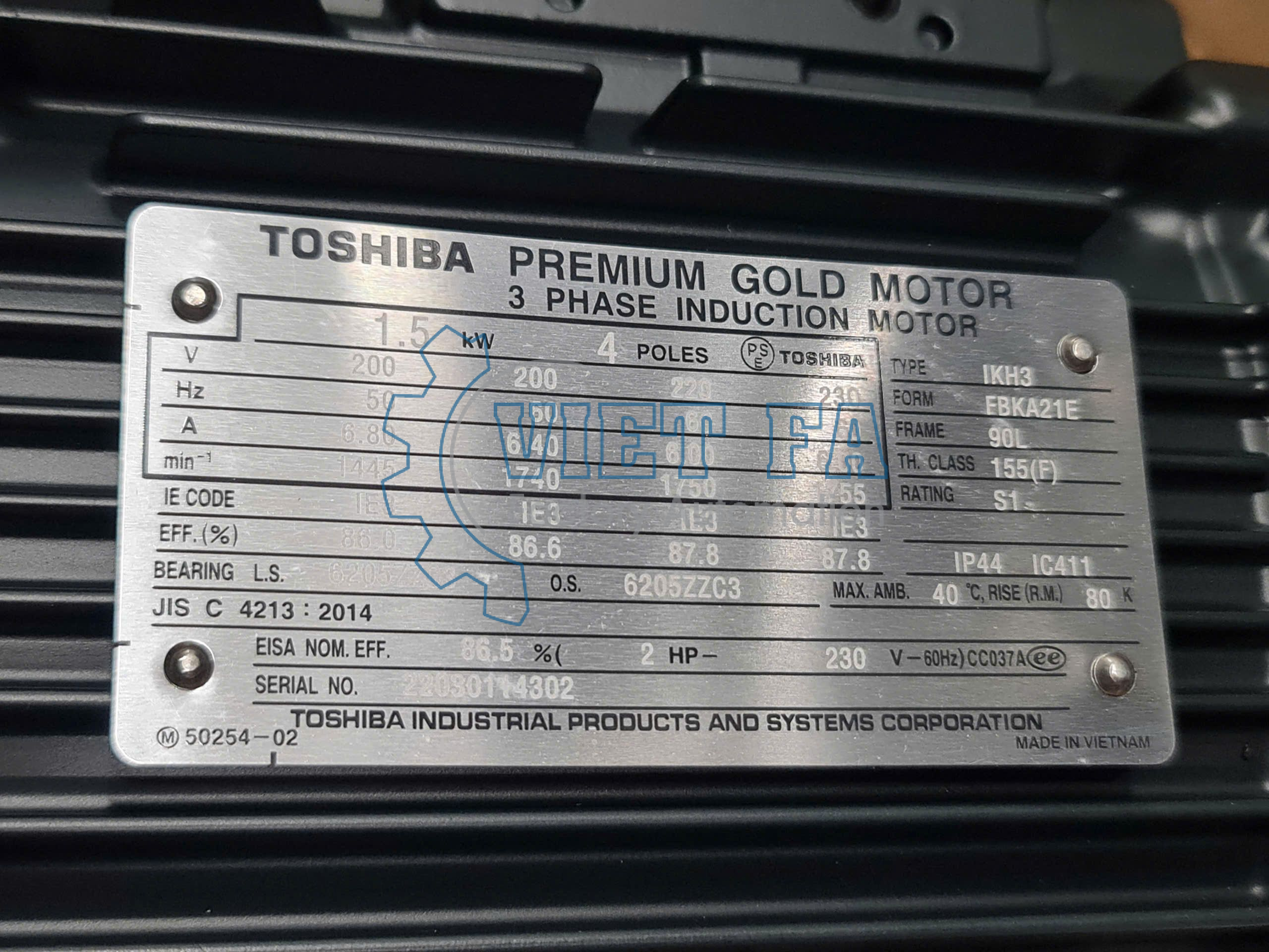 Động cơ Toshiba IKH3-FBKA21E 4P 1.5Kw 3 Toshiba IKH3-FBKA21E